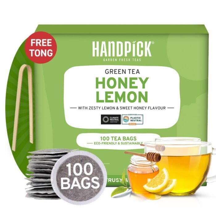 HANDPICK Honey Lemon Green Tea Bags (100 Count) All Natural Flavor Sweet Honey & Tangy Lemon Round & Eco-Friendly Tea Bags