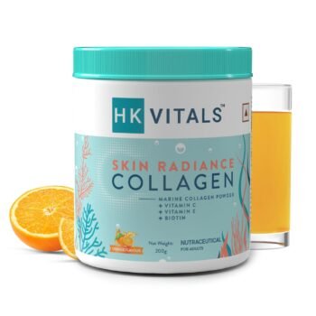 HealthKart HK Vitals Skin Radiance Collagen Powder, 200g (Orange) Marine Collagen Collagen Supplements for Women & Men with Biotin, Vitamin C, E, Sodium Hyaluronate, for Healthy Skin, Hair & Nails