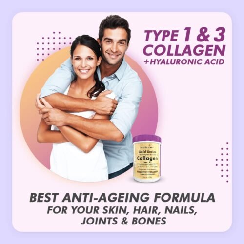 HealthyHey Skin Glow-n-Shine Collagen Power 200g Hydrolysed Collagen for Women and Men with Hyaluronic Acid, Biotin and Vitamin C for Healthy Skin, Hair and Nails - (Unflavoured, 200gm)