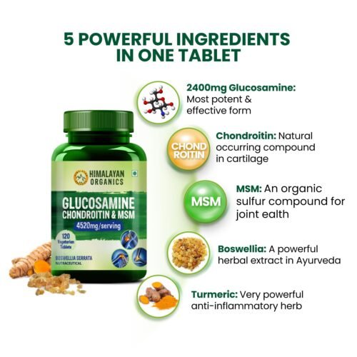 Himalayan Organics Glucosamine Chondroitin MSM with Boswellia Cartilage & Joint Support Supplement Glucosamine for Joint Relieves Pain and Stiffness - 120 Vegetarian Tablet