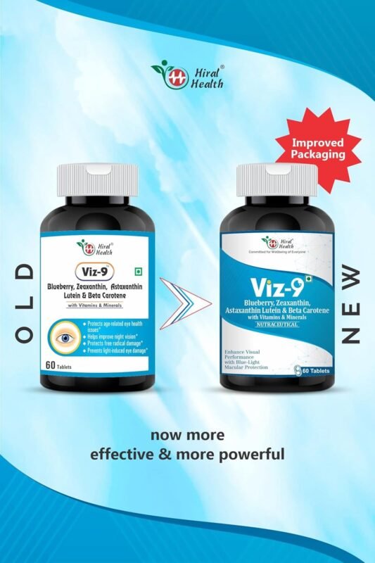 Hiral Health's Viz-9 Tablets Advanced Eye Vitamin with Lutein, Zeaxanthin, and Astaxanthin – Improve Vision, Protect from Blue Light and UV Rays
