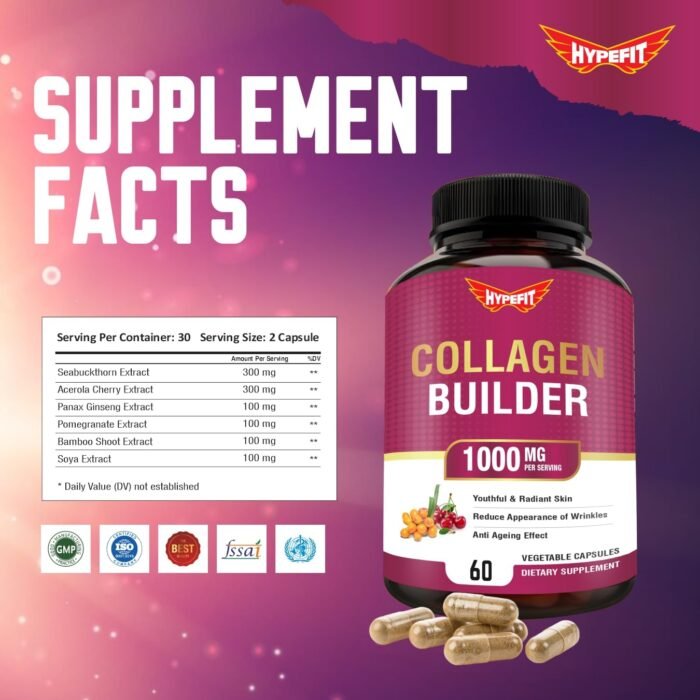 Hypefit Collagen Supplements For Women 1000 Mg Collagen Builder Supplement with Biotin, Vitamin C & E For Healthy Skin