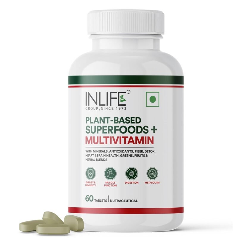 INLIFE Plant Based Multivitamin Tablets for Men & Women 75+ Ingredients with Vitamins B12, D3, Superfoods, Greens, Vegetables, Fruits & Herbs3