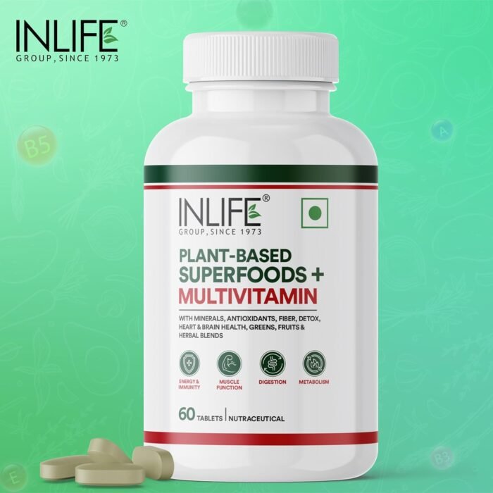 INLIFE Plant Based Multivitamin Tablets for Men & Women 75+ Ingredients with Vitamins B12, D3, Superfoods, Greens, Vegetables, Fruits & Herbs3