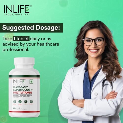 INLIFE Plant Based Multivitamin Tablets for Men & Women 75+ Ingredients with Vitamins B12, D3, Superfoods, Greens, Vegetables, Fruits & Herbs3