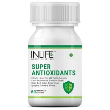 INLIFE Super Antioxidant Supplement Milk Thistle, Curcumin, Ginkgo Biloba, Cranberry and more - 60 Vegetarian Capsules (Pack of 1)