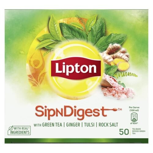 Lipton Sipndigest with Green Tea, Ginger, Tulsi & Rock Salt (Spiced Green Tea Bags), 50 Pcs, 90 Grams