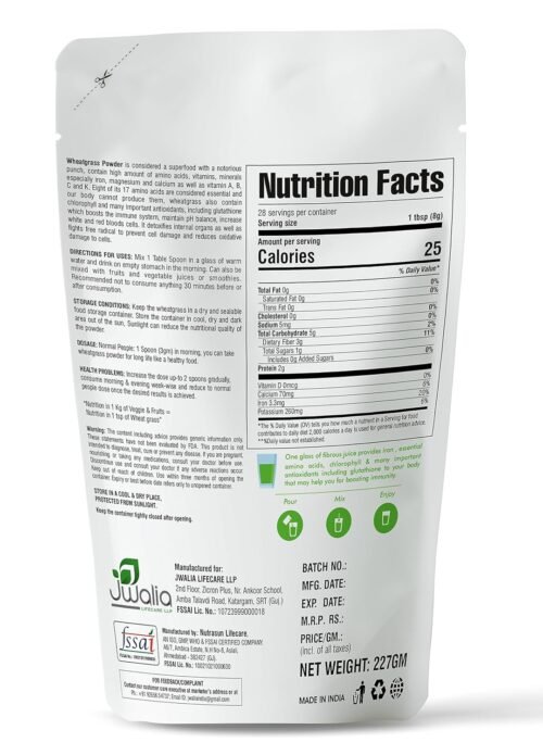 MYHERB 100% Natural Organic Wheat Grass Powder 227 Gm 0.5 Lbs Super Food Energy & Help To Immunity Support For Men & Women