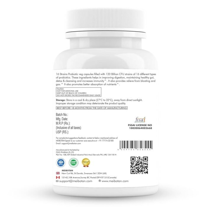 Meibotan No1 Probiotic Supplement Designed by Scientist Probiotics 120 Billion CFU For Men & Women with 16 Strains