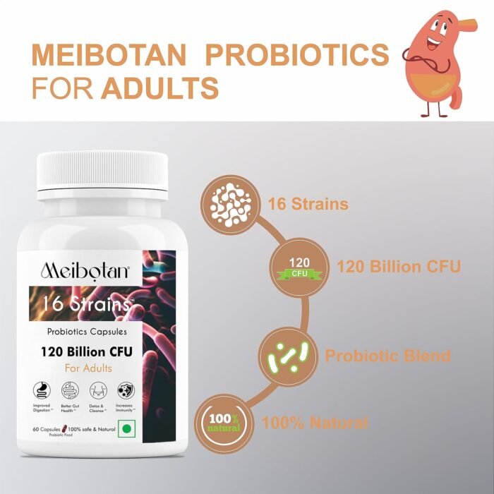 Meibotan No1 Probiotic Supplement Designed by Scientist Probiotics 120 Billion CFU For Men & Women with 16 Strains