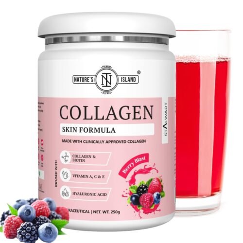 Nature's Island Skin Glow Collagen Powder (Berry, 250g) , Marine Collagen Supplements for Women & Men With Biotin