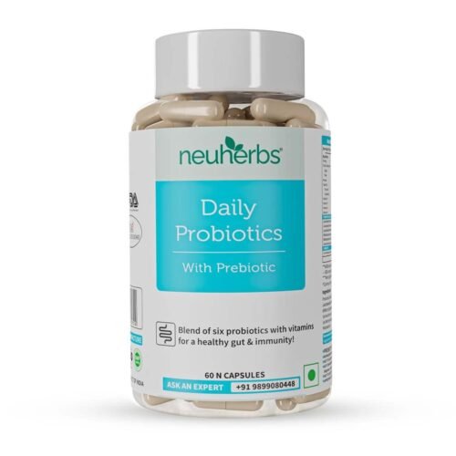 Neuherbs Daily Probiotics with Prebiotic, Blend of six healthy Probiotics (20 Billion CFU) with added Vitamin C, E & Selenium For Immunity & Gut Health - 60 Capsules for Women & Men