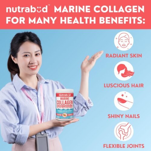 Nutrabud Japanese Marine Collagen Powder Supplement for Women, Men No Added Sugar Supports Skin Radiance, Healthy Hair, Nails & Joints