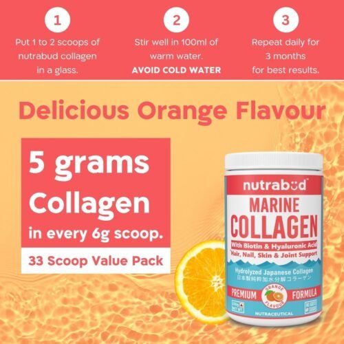 Nutrabud Japanese Marine Collagen Powder Supplement for Women, Men No Added Sugar Supports Skin Radiance, Healthy Hair, Nails & Joints