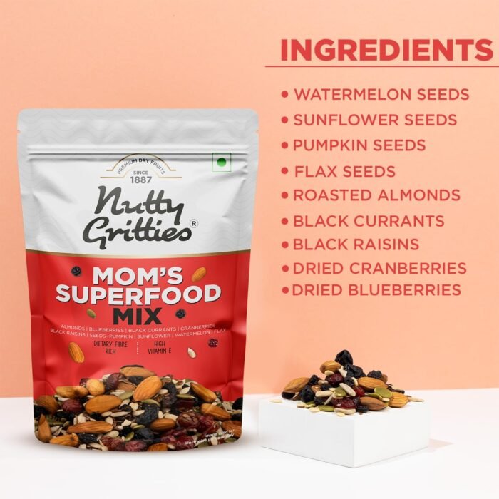 Nutty Gritties Mom's Superfood Healthy Trail Mix 200g - Roasted Almonds Mixed Roasted Seeds Flax, Pumpkin, Sunflower