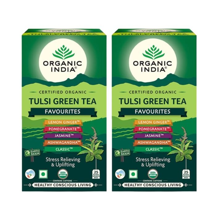 ORGANIC INDIA Tulsi Green Tea Favourites Pack 25 Teabags,200 Grams