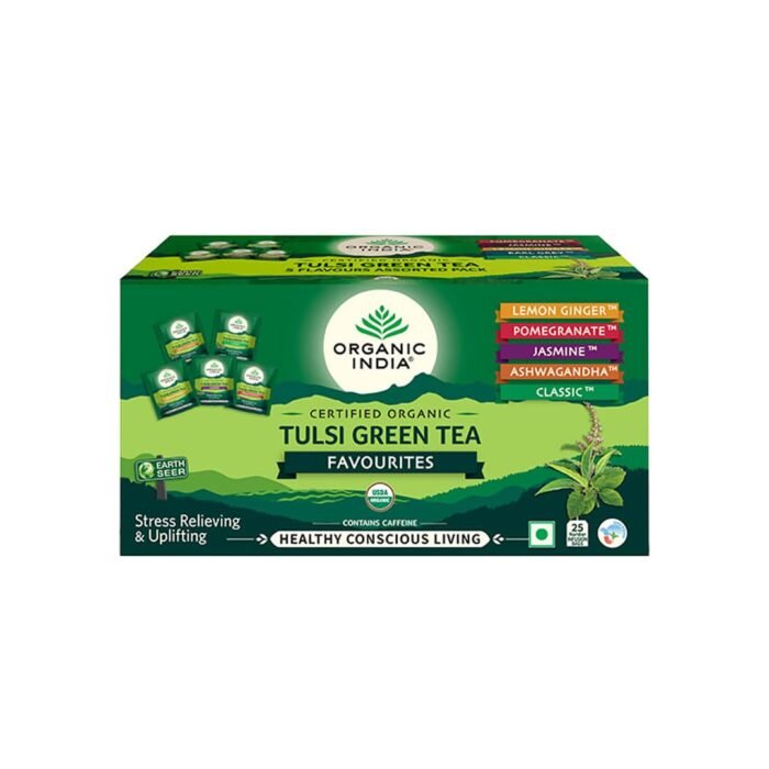 ORGANIC INDIA Tulsi Green Tea Favourites Pack 25 Teabags,200 Grams