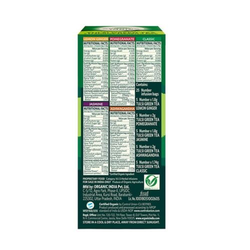 ORGANIC INDIA Tulsi Green Tea Favourites Pack 25 Teabags,200 Grams