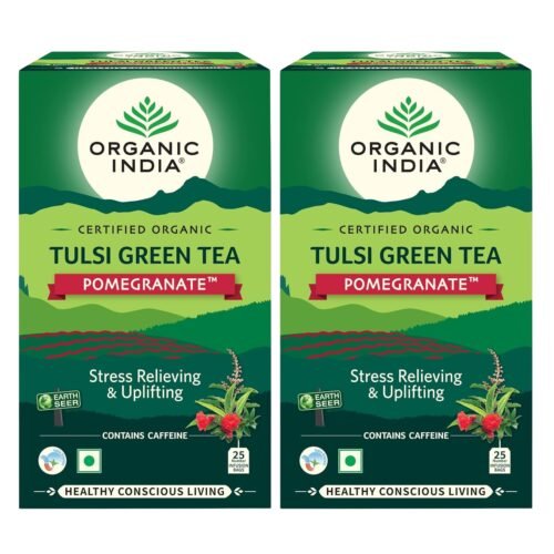 ORGANIC INDIA Tulsi Green Tea,Pomegranate,25 Tea Bags,2 Grams ( Pack of 2 )