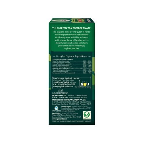 ORGANIC INDIA Tulsi Green Tea,Pomegranate,25 Tea Bags,2 Grams ( Pack of 2 )