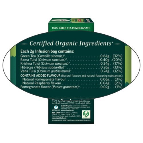 ORGANIC INDIA Tulsi Green Tea,Pomegranate,25 Tea Bags,2 Grams ( Pack of 2 )