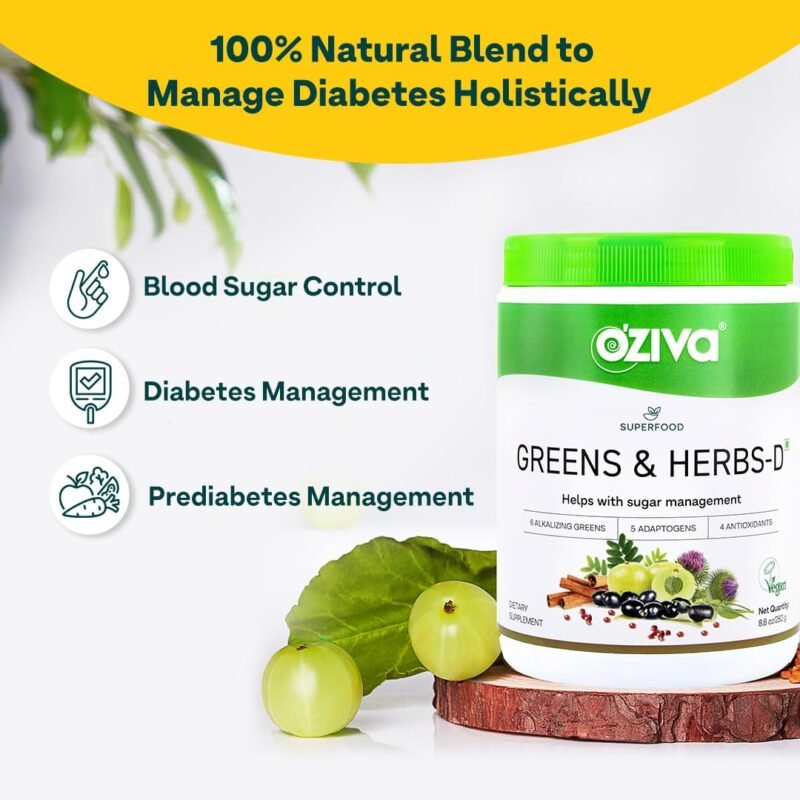 OZiva For Diabetes - OZiva Superfood Greens & Herbs for Diabetes and Prediabetes Powder, 250gfor Sugar Control and Diabetes Management1