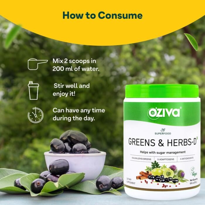 OZiva For Diabetes - OZiva Superfood Greens & Herbs for Diabetes and Prediabetes Powder, 250gfor Sugar Control and Diabetes Management1