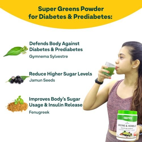 OZiva For Diabetes - OZiva Superfood Greens & Herbs for Diabetes and Prediabetes Powder, 250gfor Sugar Control and Diabetes Management1