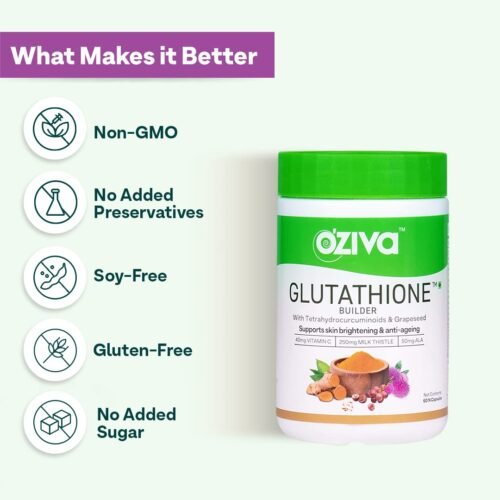 OZiva Plant Based Glutathione Builder Glutathione Tablets for Antioxidant Support, Skin Glow & Anti-Ageing Glutathione Tablets with Grapeseed