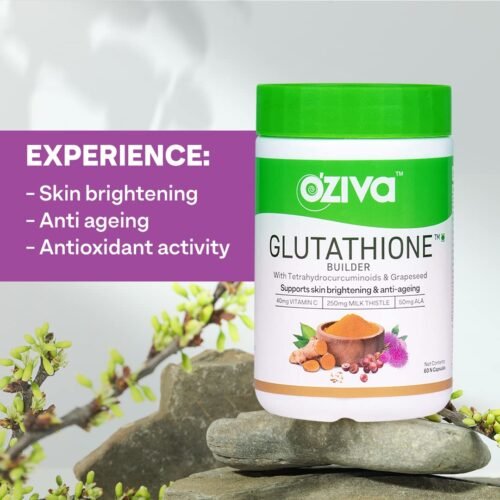 OZiva Plant Based Glutathione Builder Glutathione Tablets for Antioxidant Support, Skin Glow & Anti-Ageing Glutathione Tablets with Grapeseed