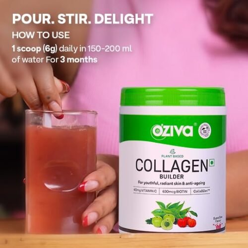 OZiva Vegan Collagen (Guava Glow) with Biotin & Vitamin C For Brighter & Youthful Skin Collagen Supplement For Women & Men