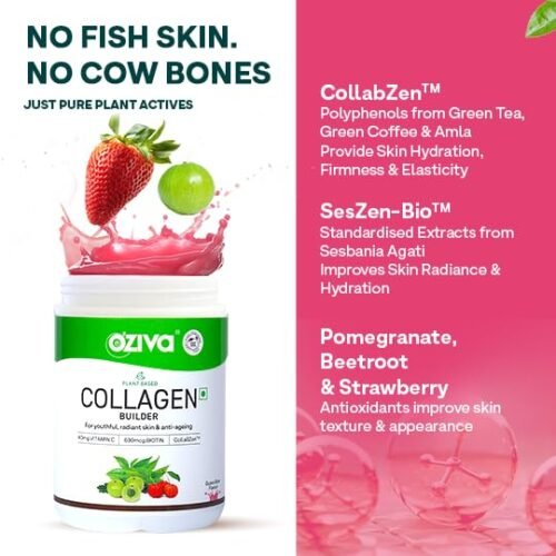 OZiva Vegan Collagen (Guava Glow) with Biotin & Vitamin C For Brighter & Youthful Skin Collagen Supplement For Women & Men