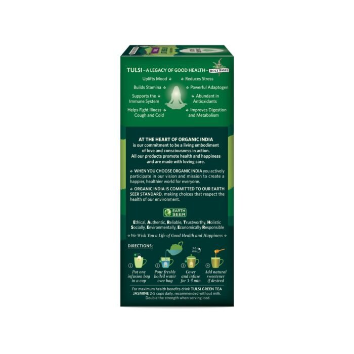 Organic India Tulsi Green Tea, Jasmine, 25 Tea Bags ( Pack of 3 )