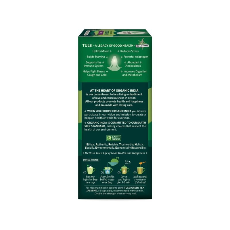 Organic India Tulsi Green Tea, Jasmine, 25 Tea Bags ( Pack of 3 )