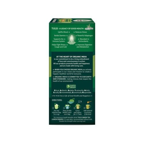 Organic India Tulsi Green Tea Lemon Ginger 25 Tea Bags