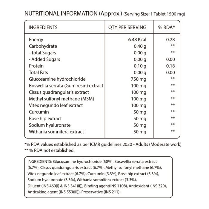 Pure Nutrition Vegan Glucosamine MSM with Boswellia Cartilage & Joint Support Supplement Relieves Pain & Stiffness