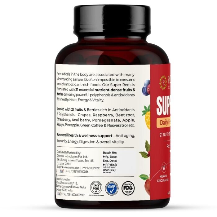 Rooted Actives Super Reds Fruits supplement, 21 nutritious fruits, berries