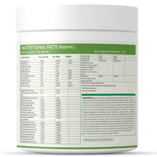 Rooted Actives Superfood Greens, Mushrooms & Herbs blend (250 g), 22 Daily Greens & Fruits, 5 Mushrooms, Probiotics & Enzymes