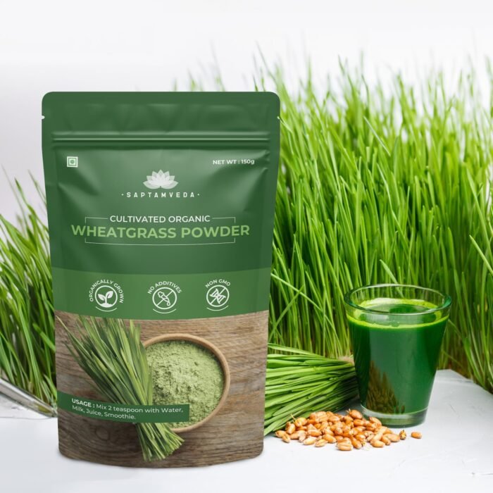 SAPTAMVEDA 100% Organic Wheatgrass Powder 150 Gm Non-GMO, Vegan, Superfood Antioxidant, Energy, Detox, Immunity Booster, Skin Health