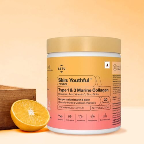 SETU Skin Youthful Marine Collagen Powder Supplements For Men & Women,210 G,Hydrolyzed Collagen Peptides With N-Acetylglucosamine,Vitamin C,Zinc