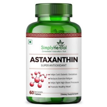 Simply Herbal Astaxanthin 4mg Super Antioxidant, Supplement tablet Promote Healthy Skin & Muscle Health Also Support Heart Function & Immunity (60 Veg Tablets)