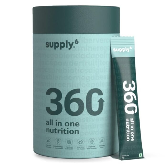 Supply6 360 Ultimate Health Powder for Women and Men Comprehensive Daily Supplement with 63+ Vitamins, Minerals, Probiotics, and Superfoods