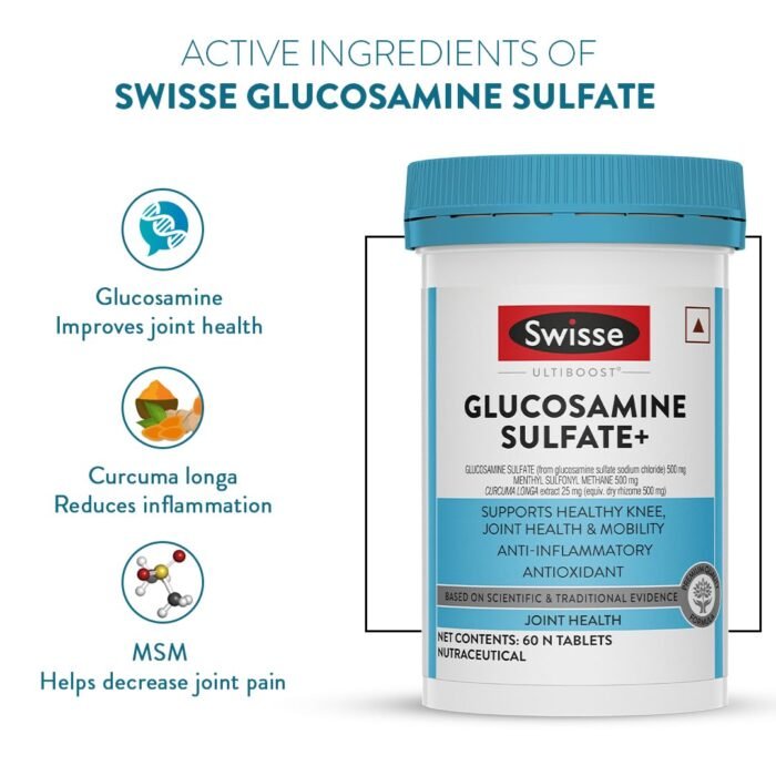 Swisse Glucosamine Sulfate+ (60 Serving Pack, Only One Tablet Per Serving) - Higher Absorption Glucosamine - Supports Healthy Joints, Bones & Cartilage