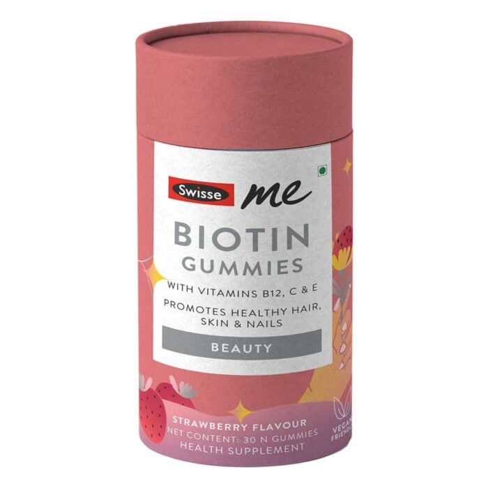 SwisseMe Biotin Gummies (100% Vegan, 30 Day Pack) Reduces Hair Fall & Promotes Regrowth, Supports Healthy Skin & Stronger Nails with Vitamin B12