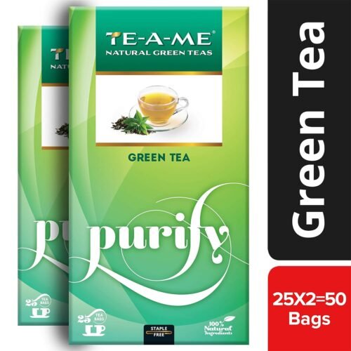 TE-A-ME Purify Natural Green Tea, 50 Tea Bags (2 Boxes x 25 Tea Bags = 50 Tea Bags) Green Tea Green Tea Bags 50 pcs Green Tea 50 Tea Bag Pack