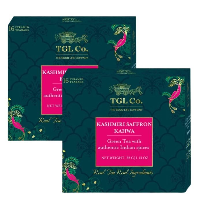 TGL Co. Kashmir Kahwa Green 16 Tea Bags - Pack of 2 Enhance Digestion Boost Immunity Relieves Stress Improve Energy (2)