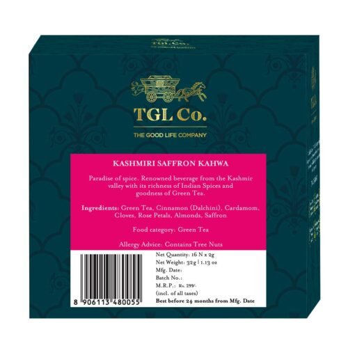 TGL Co. Kashmir Kahwa Green 16 Tea Bags - Pack of 2 Enhance Digestion Boost Immunity Relieves Stress Improve Energy (2)