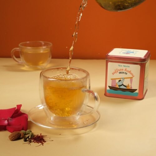 Tea Trunk Saffron Kashmiri Kahwa Green Tea Whole Leaf Darjeeling Tea With Natural Saffron Kesar Rose Gulaab Petals Luxurious Kashmiri Tea Aids Digestion & Boosts Metabolism - 100 Grams