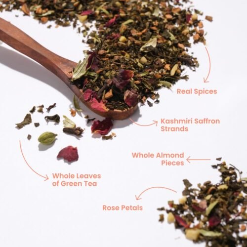 Tea Trunk Saffron Kashmiri Kahwa Green Tea Whole Leaf Darjeeling Tea With Natural Saffron Kesar Rose Gulaab Petals Luxurious Kashmiri Tea Aids Digestion & Boosts Metabolism - 100 Grams