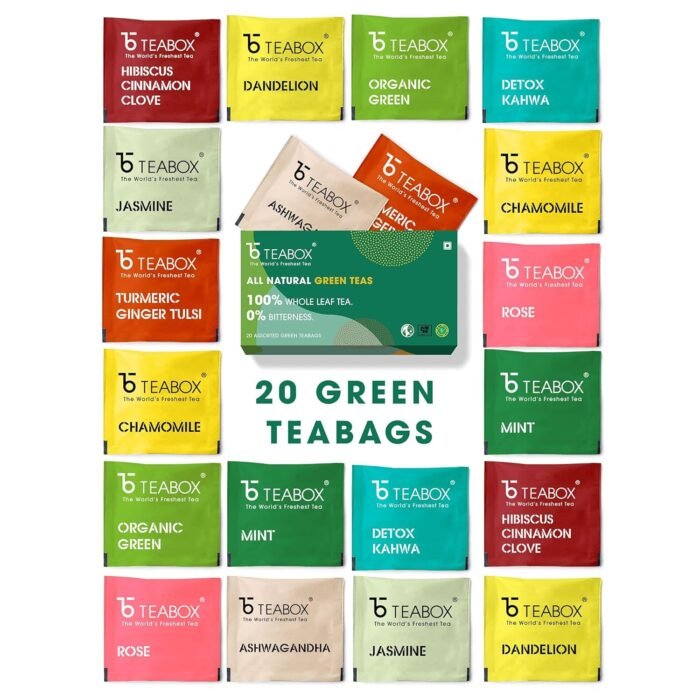 Teabox Green Tea Sampler Bags 20pcs (2pcs X 10 flavors) 100% Natural I Immunity Boosting Sampler Pack